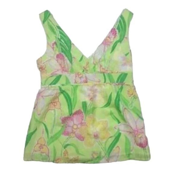 Lilly Pulitzer Green Floral Silk Sleeveless Top - Picture 3 of 4